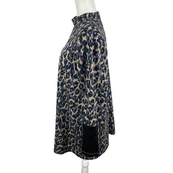 Tyler Boe Animal Print Tunic Top Long Sleeves Classic Timeless Blue Black Small - Picture 6 of 13